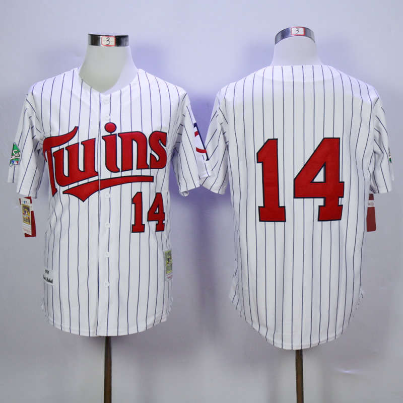 Men Minnesota Twins #14 Hrbek White Throwback 1991 MLB Jerseys